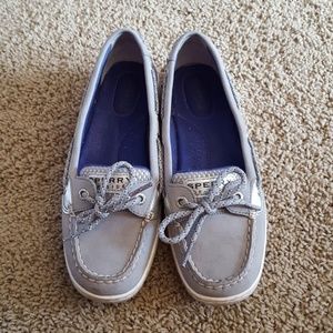 silver Sperry shoes